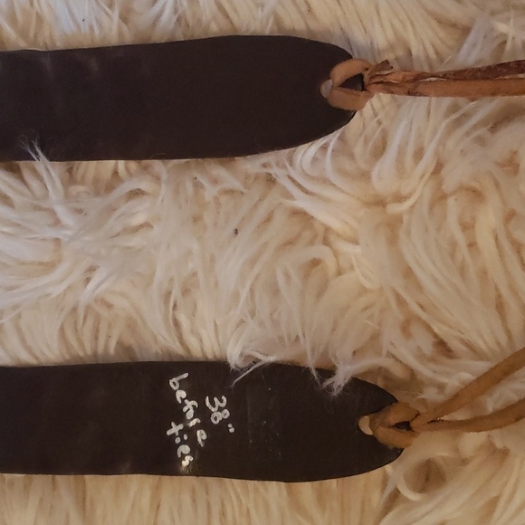 Bohemian puka shell on brown tanned leather tie belt size large 38" before tie - Picture 2 of 4